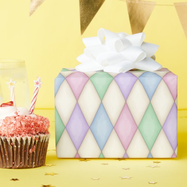 Colourful Pastel Harlequin (small scale) Wrapping Paper (Birthday Party)