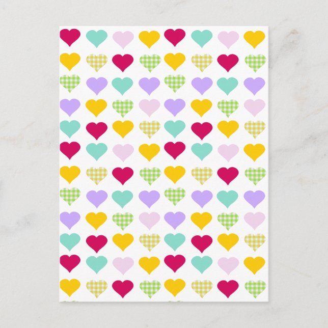 Colourful pastel hearts pattern postcard (Front)