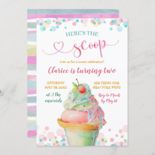 Colourful pastel Here's the Scoop Kid's Birthday Invitation