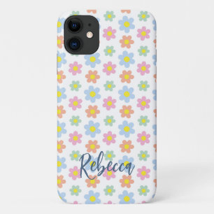 Colourful pastel hippy flowers girly 70s design iPhone 11 case