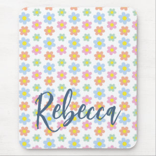 Colourful pastel hippy flowers girly 70s design mouse pad
