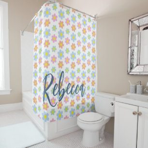 Colourful pastel hippy flowers girly 70s design shower curtain