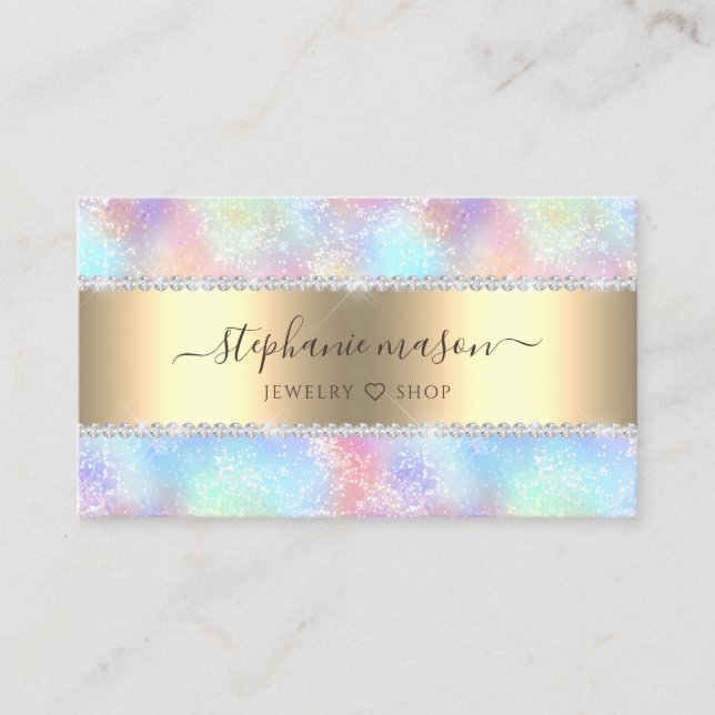 Colourful Pastel Holographic Glitter Diamonds Girl Calling Card (Front)
