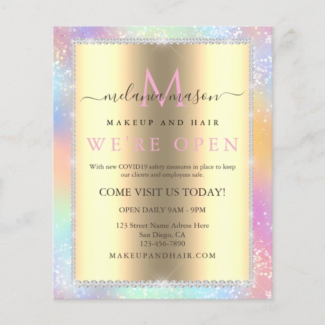 Colourful Pastel Holographic Glitter Diamonds Salo Flyer (Front)