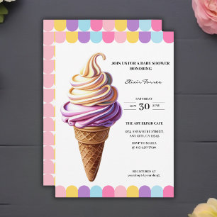 Colourful Pastel Ice Cream Sundae Baby Shower Invitation