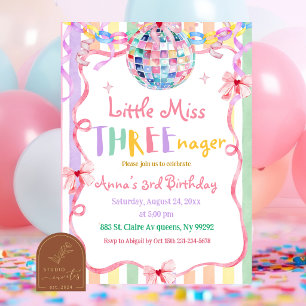 Colourful Pastel Little Miss Threenager Birthday Invitation
