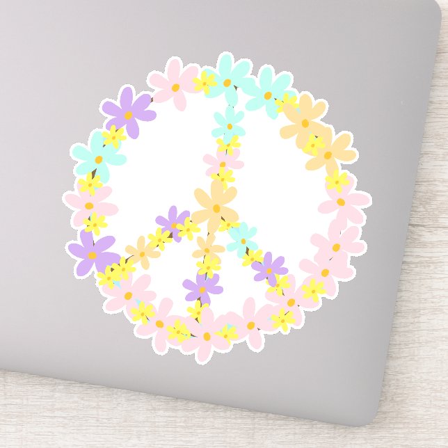 Colourful Pastel Mermaid Colours Floral Peace Sign (Detail)
