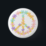 Colourful Pastel Mermaid Colours Floral Peace Sign 3 Cm Round Badge<br><div class="desc">Retro daisy flowers in cute pastel colours,  blue,  peach,  yellow,  purple lilac lavender,  gathered in a whimsical hippie peace sign floral wreath. Retro daisies peace sign design.</div>