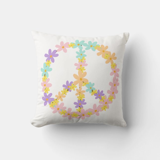 Colourful Pastel Mermaid Colours Floral Peace Sign Cushion (Front)