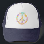 Colourful Pastel Mermaid Colours Floral Peace Sign Trucker Hat<br><div class="desc">Retro daisy flowers in cute pastel colours,  blue,  peach,  yellow,  purple lilac lavender,  gathered in a whimsical hippie peace sign floral wreath. Retro daisies peace sign design.</div>