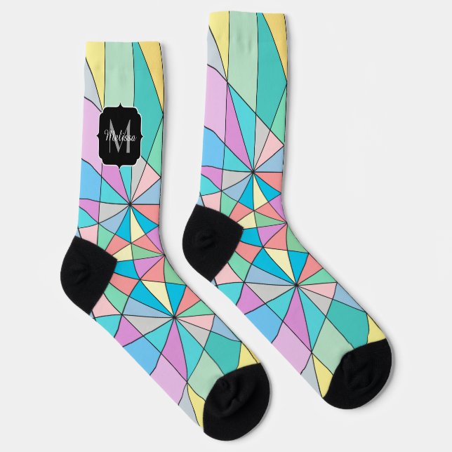 Colourful Pastel Mosaic Triangle Pattern Monogram Socks (Right)