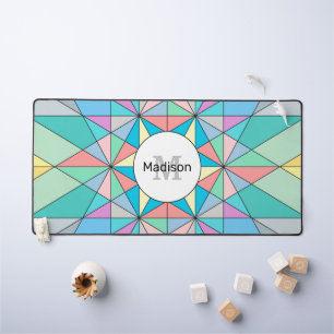 Colourful Pastel Mosaic Triangle Star Monogram Desk Mat