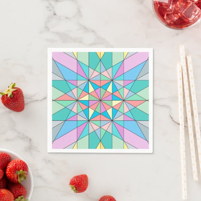 Colourful Pastel Mosaic Triangle Star Pattern Napkin (Insitu)