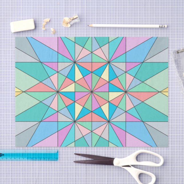 Colourful Pastel Mosaic Triangle Star Pattern Tissue Paper (Craft)