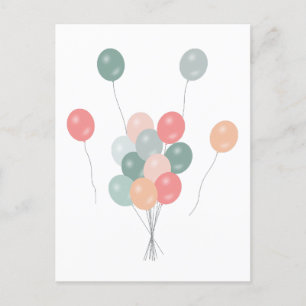 Colourful Pastel Party Balloons Holiday Postcard