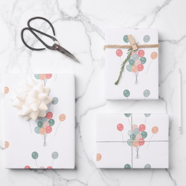 Colourful Pastel Party Balloons  Wrapping Paper Sheet (Front)