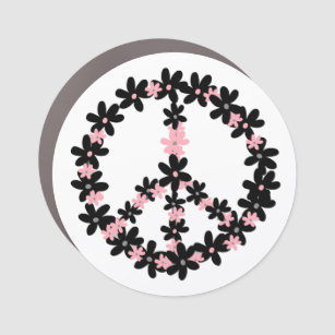 Colourful Pastel Pink Black Floral Peace Sign  