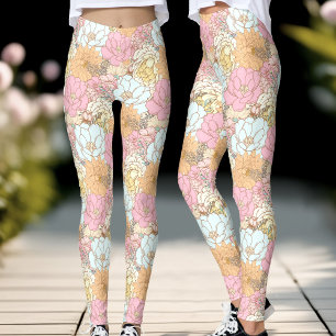 Colourful Pastel Pink Floral Pattern Leggings