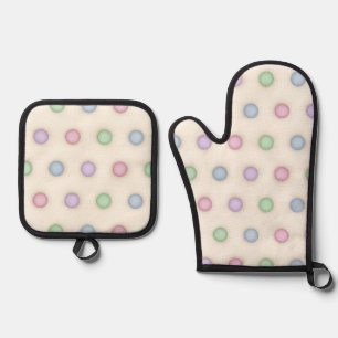 Colourful Pastel Polka Dots Oven Mitt & Pot Holder Set