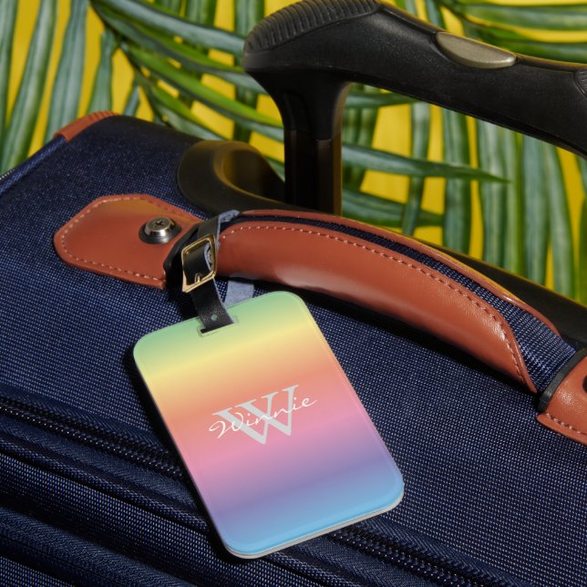 Colourful Pastel Rainbow Colours Monogram Luggage Tag (Front Insitu 1)