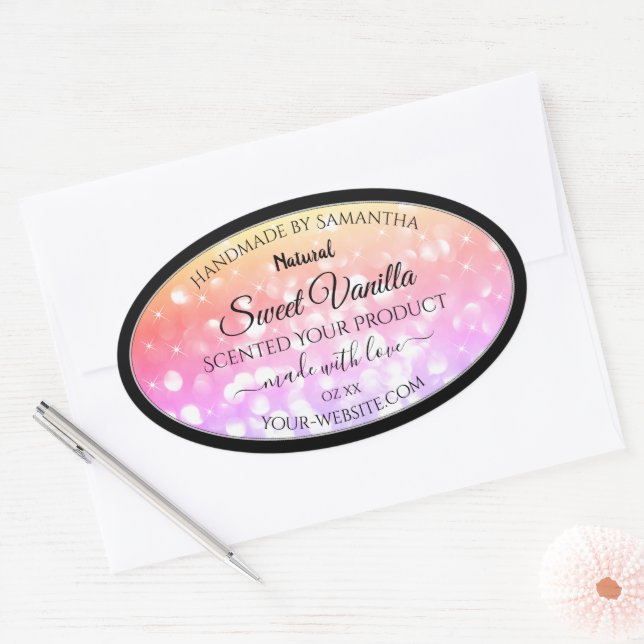 Colourful Pastel Rainbow Glitter Product Labels (Envelope)