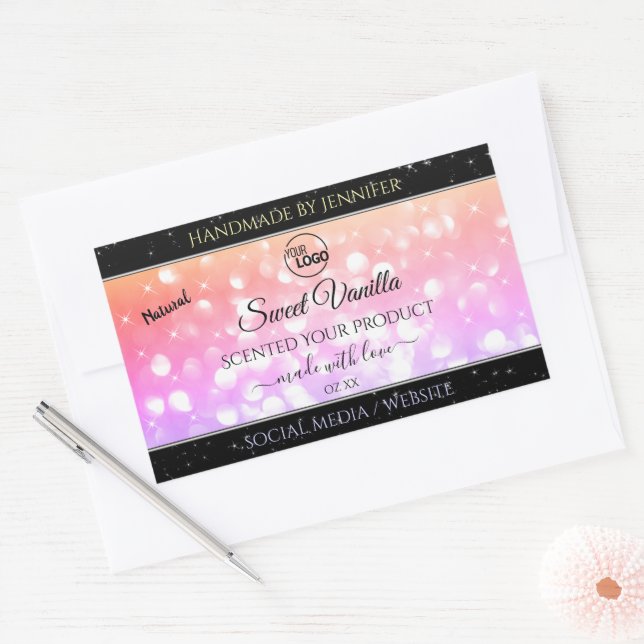 Colourful Pastel Rainbow Glitter Product Labels (Envelope)
