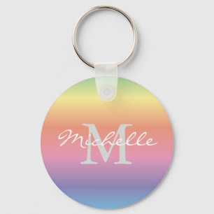 Colourful Pastel Rainbow Gradient Colours Monogram Key Ring