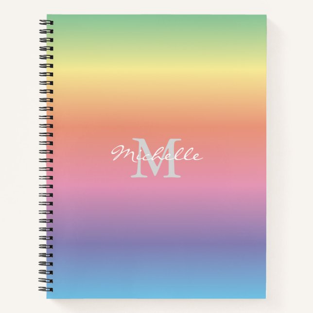 Colourful Pastel Rainbow Gradient Colours Monogram Notebook (Front)