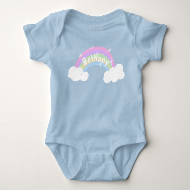 Colourful Pastel Rainbow Personalised Girls Baby Bodysuit (Front)