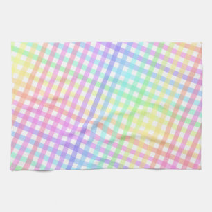 Colourful Pastel Rainbow Plaid Pattern Tea Towel