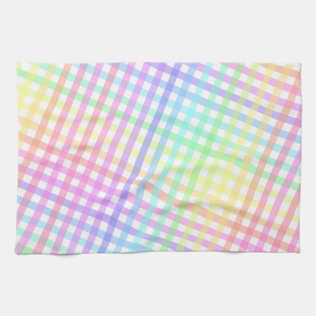 Colourful Pastel Rainbow Plaid Pattern Tea Towel (Horizontal)