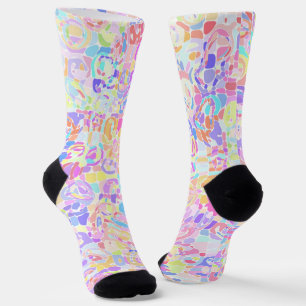 Colourful Pastel Rainbow Quirky Boho Blob Mosaic Socks