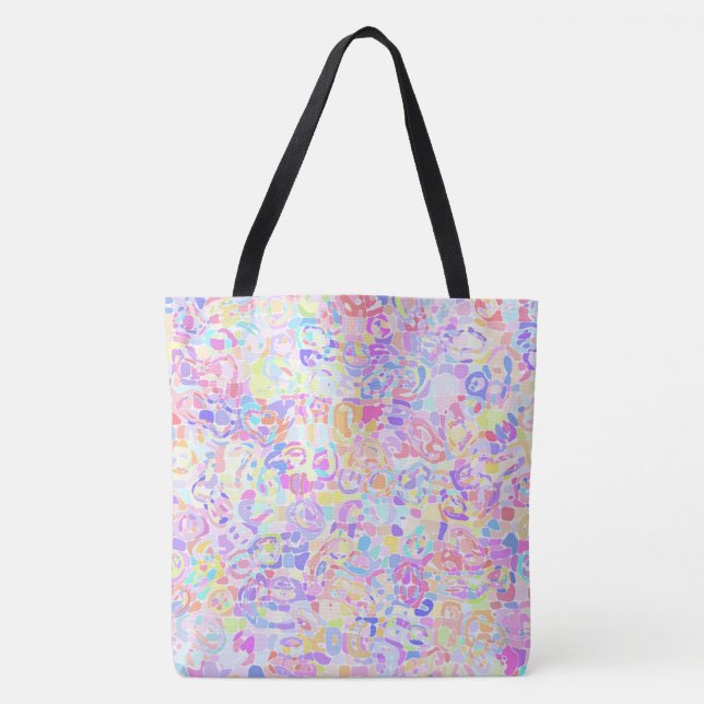 Colourful Pastel Rainbow Quirky Boho Blob Mosaic Tote Bag (Front)