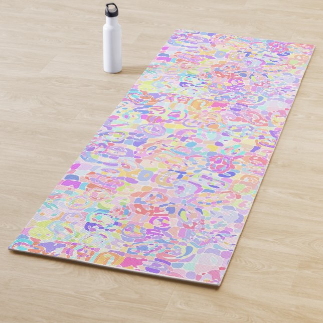 Colourful Pastel Rainbow Quirky Boho Blob Mosaic Yoga Mat (In Situ)
