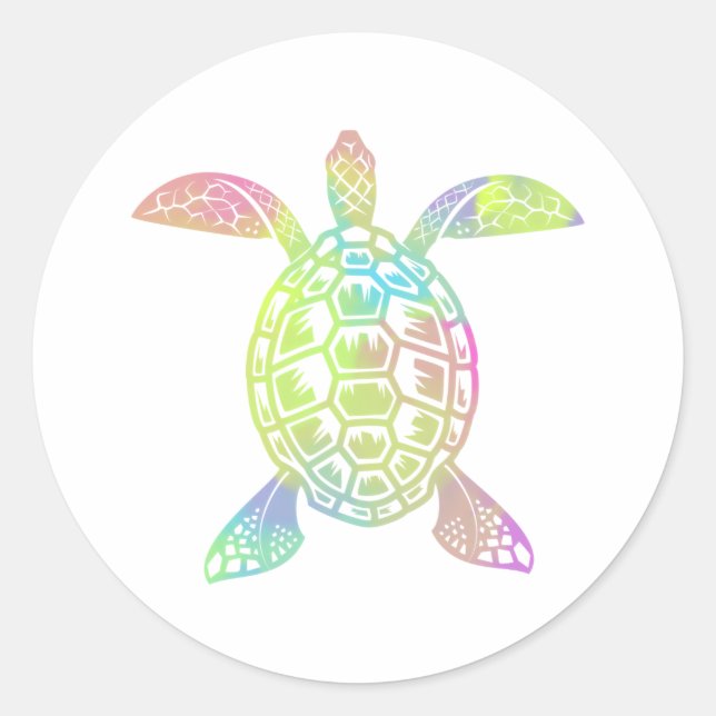 Colourful pastel rainbow sea turtle classic round sticker (Front)
