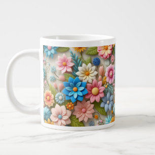 Colourful Pastel Spring 3D Felt Floral Art Large Coffee Mug