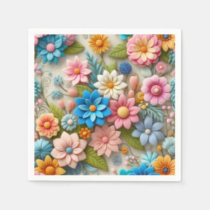 Colourful Pastel Spring 3D Felt Floral Art Paper Napkin