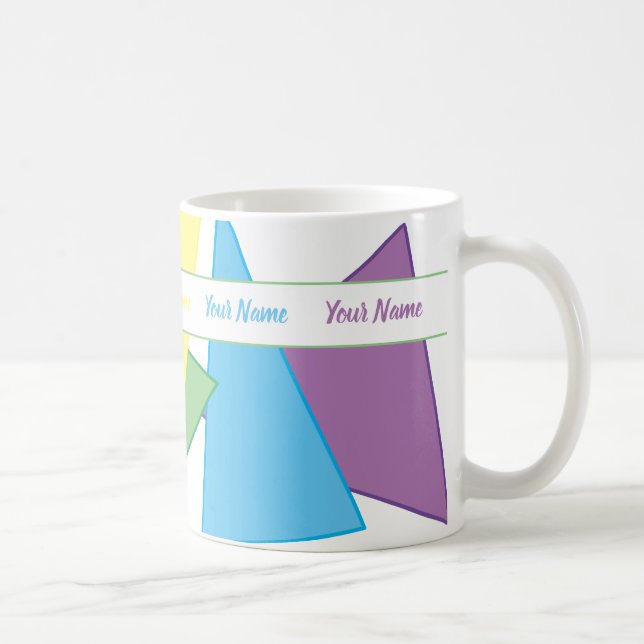 Colourful pastel spring triangles with your name coffee mug (Right)