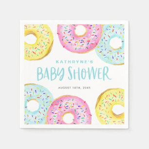 Colourful Pastel Sprinkle Doughnuts Baby Shower Napkin