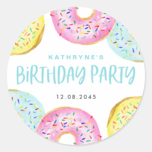 Colourful Pastel Sprinkle Doughnuts Birthday Party Classic Round Sticker
