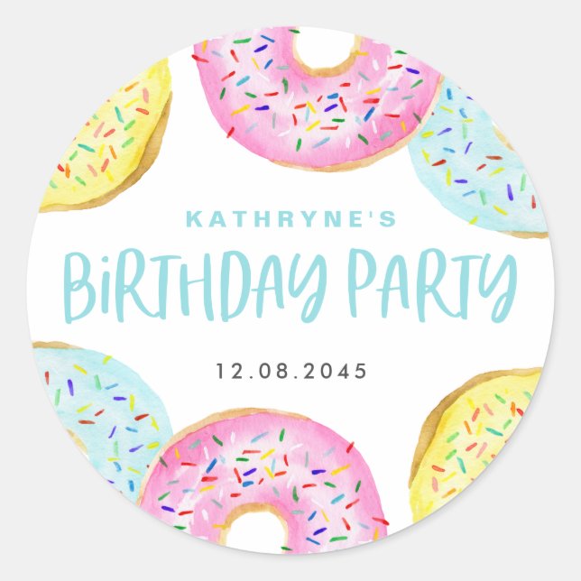 Colourful Pastel Sprinkle Doughnuts Birthday Party Classic Round Sticker (Front)