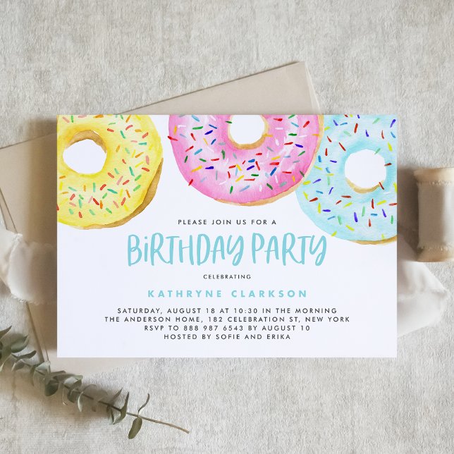 Colourful Pastel Sprinkle Doughnuts Birthday Party Invitation (Creator Uploaded)