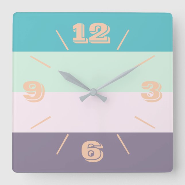 Colourful Pastel Square Wall Clock (Front)
