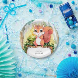 Colourful Pastel Squirrel Birthday Paper Plate