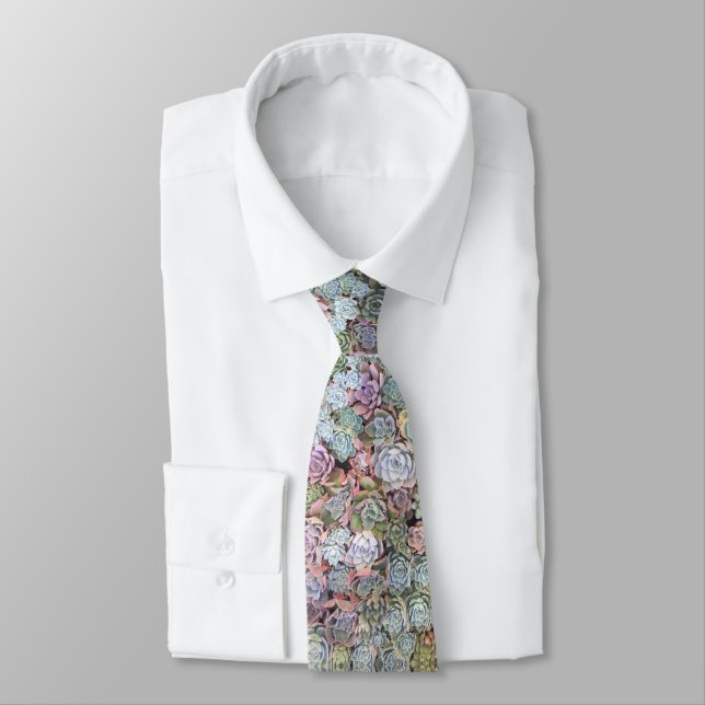 Colourful Pastel Succulent Tie (Tied)