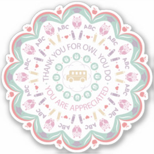 Colourful pastel teacher appreciation mandala owl