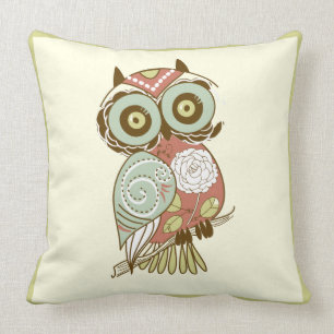 Colourful Pastel Tones Retro Floral Owl Cushion