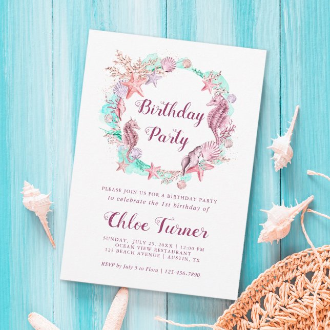 Colourful Pastel Under the Sea Girl Birthday Invitation (Creator Uploaded)