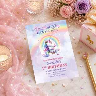 Colourful Pastel Unicorn Magical Day Birthday Invi Invitation