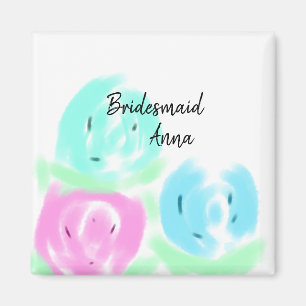 Colourful pastel watercolor floral bridemaid add  magnet